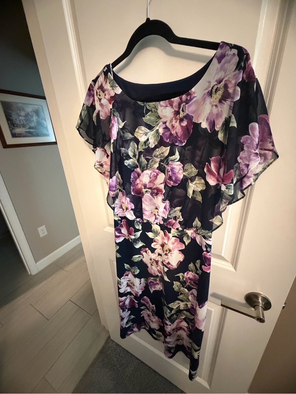 Floral Navy Purple Midi Dress for Women